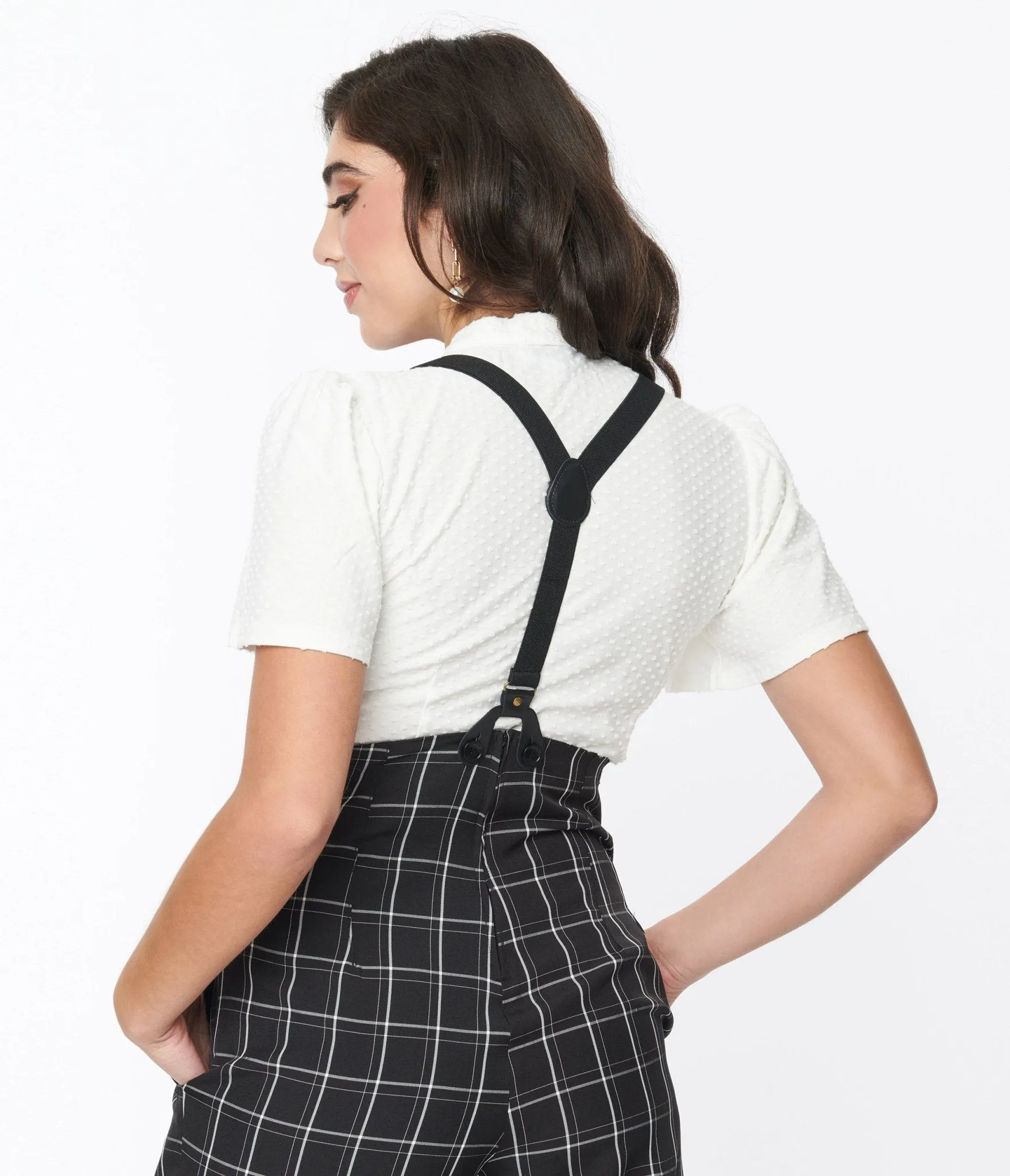 Unique Vintage Ivory Clip Dot Tie Collar Top