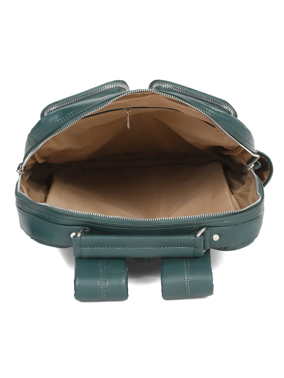 Unisex Leather Solid Green Backpack