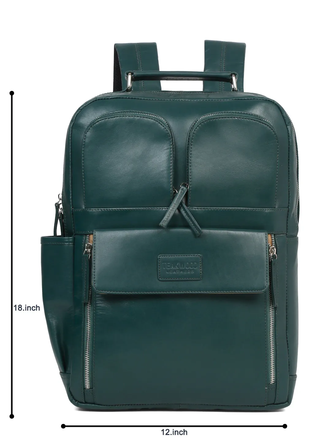 Unisex Leather Solid Green Backpack