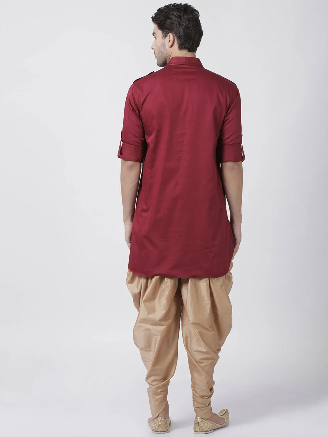 VASTRAMAY Men's Maroon Cotton Blend Pathani Suit Set