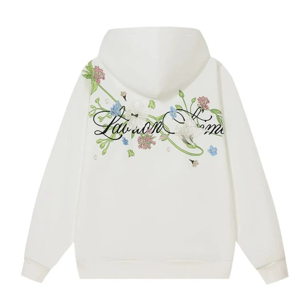 Vine Floral Embroidery Fleece Hoodie