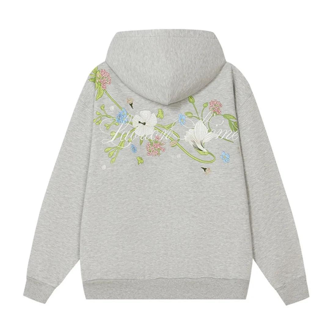 Vine Floral Embroidery Fleece Hoodie