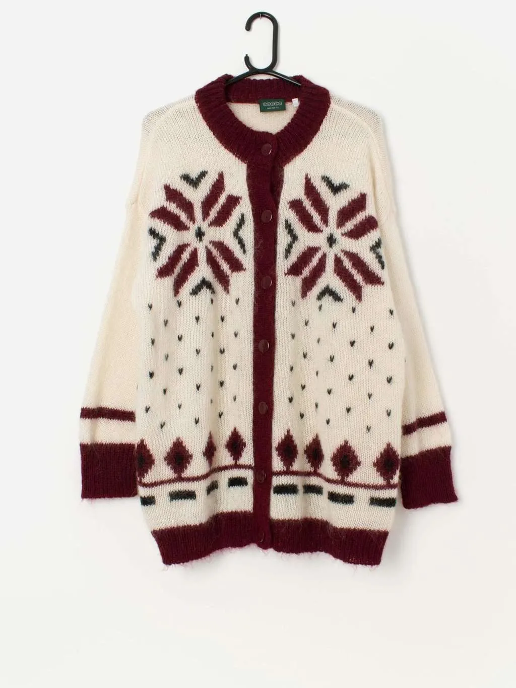 Vintage Christmas mohair blend Christmas cardigan, longline – Large