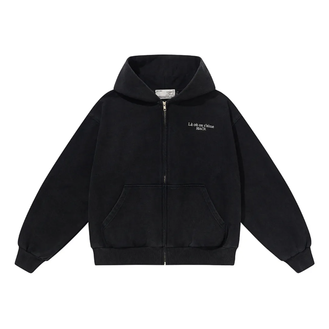 Washed Logo Zip-Up Hoodie