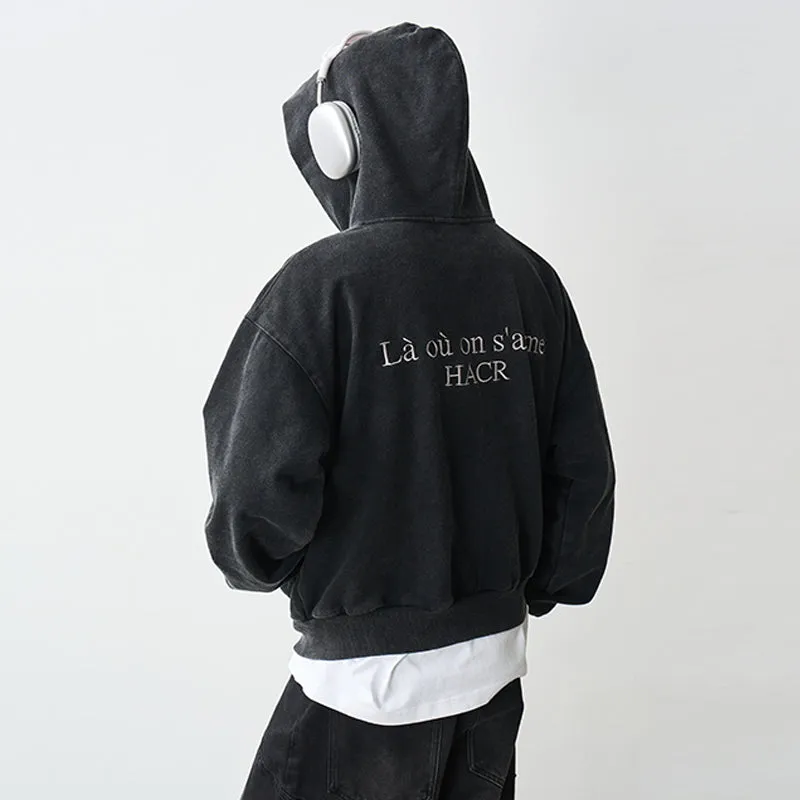 Washed Logo Zip-Up Hoodie