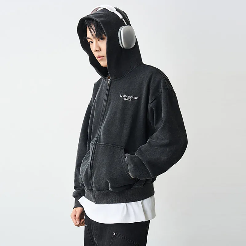 Washed Logo Zip-Up Hoodie