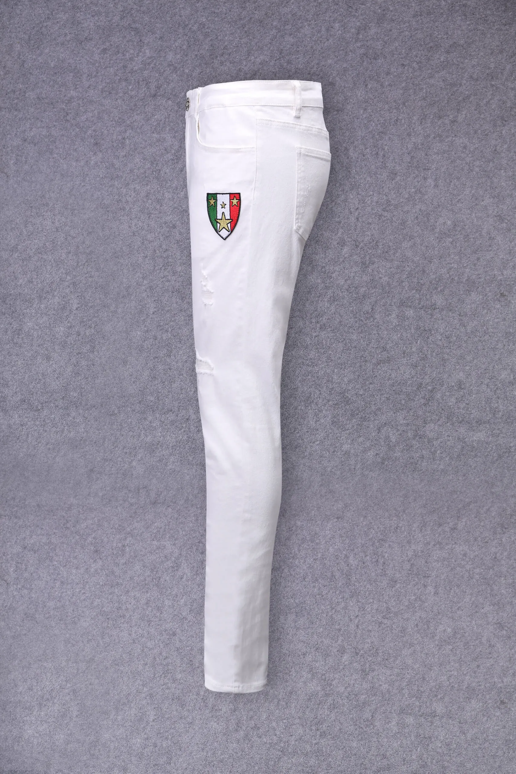 White Slim-fit Jeans with 3 logos