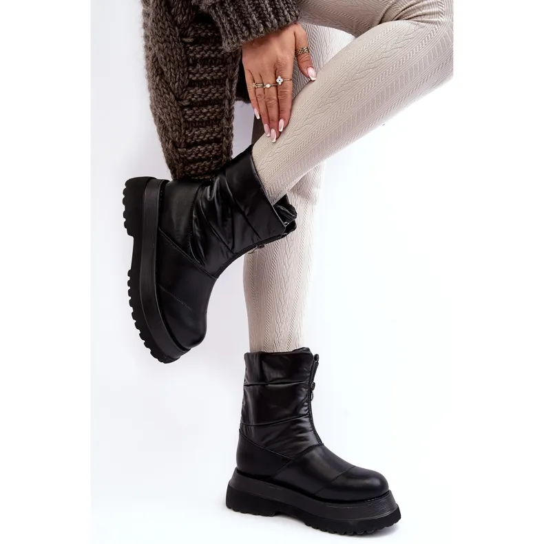 Women's Snow Boots On A Thick Sole With A Zipper GOE MM2N4078 Black