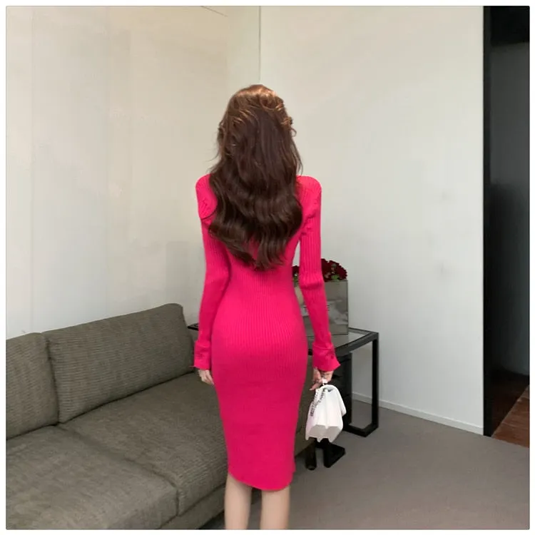 Women's Casual Single-breasted Turn-down Collar Bodycon Pencil Dress