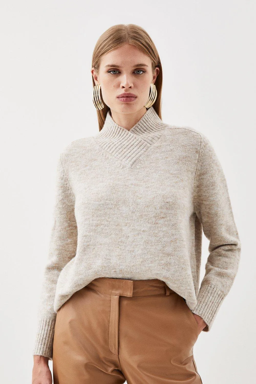 Wool Blend Cosy V Neck Knit Jumper | Karen Millen