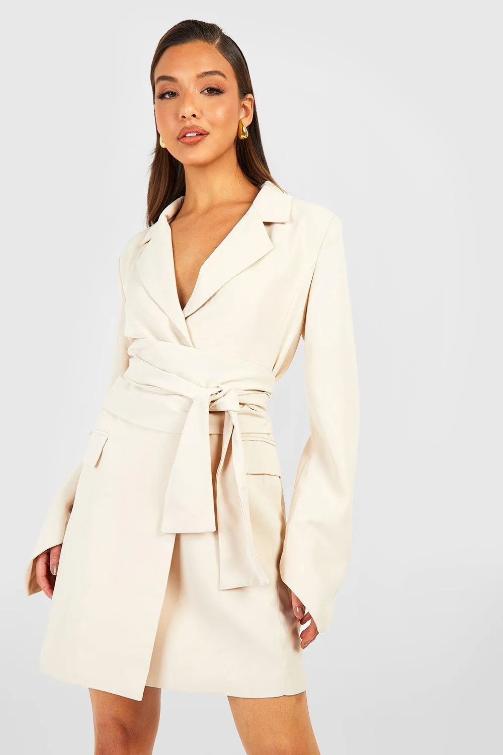 Wrap Obi Belt Detail Blazer Dress