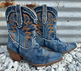 Y'all Need Dolly Distressed Denim Embroidered Boots (DS)