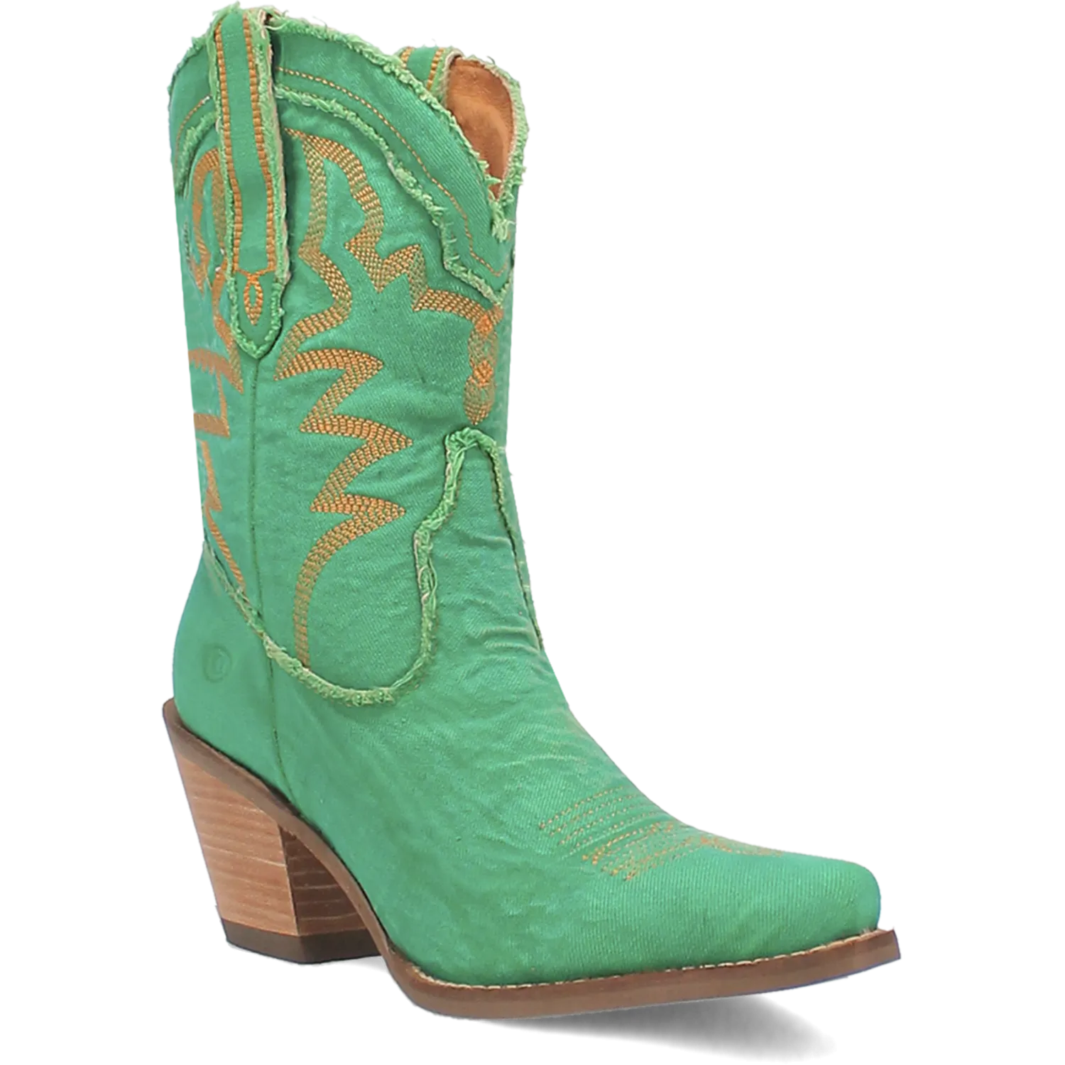 Y'all Need Dolly Distressed Green Denim Embroidered Boots (DS)