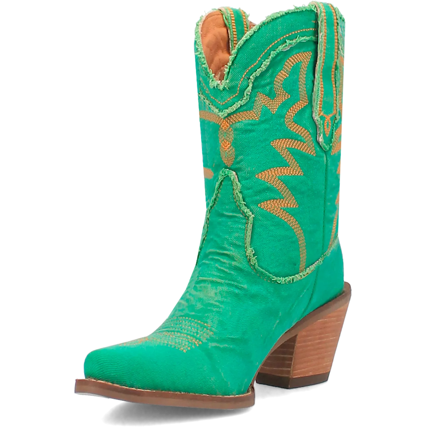 Y'all Need Dolly Distressed Green Denim Embroidered Boots (DS)