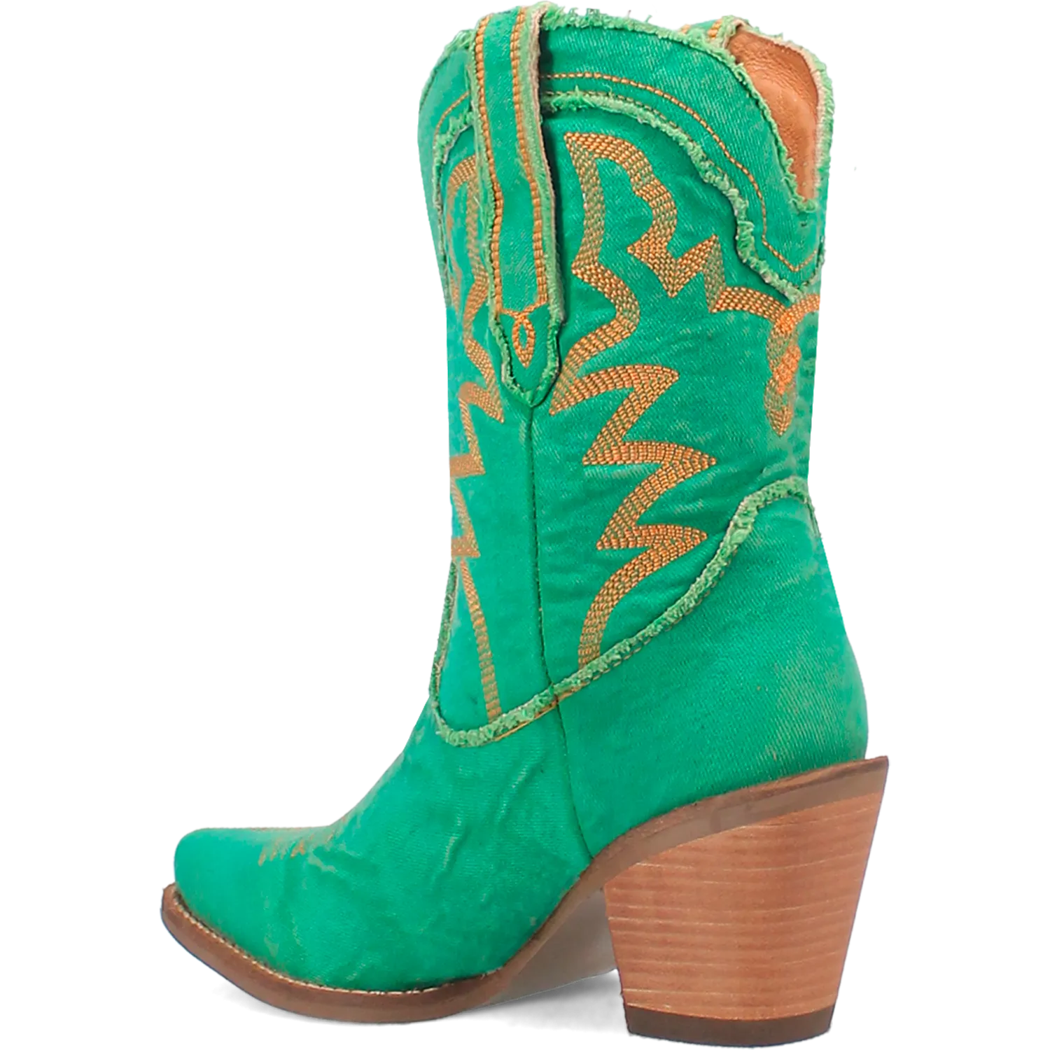 Y'all Need Dolly Distressed Green Denim Embroidered Boots (DS)