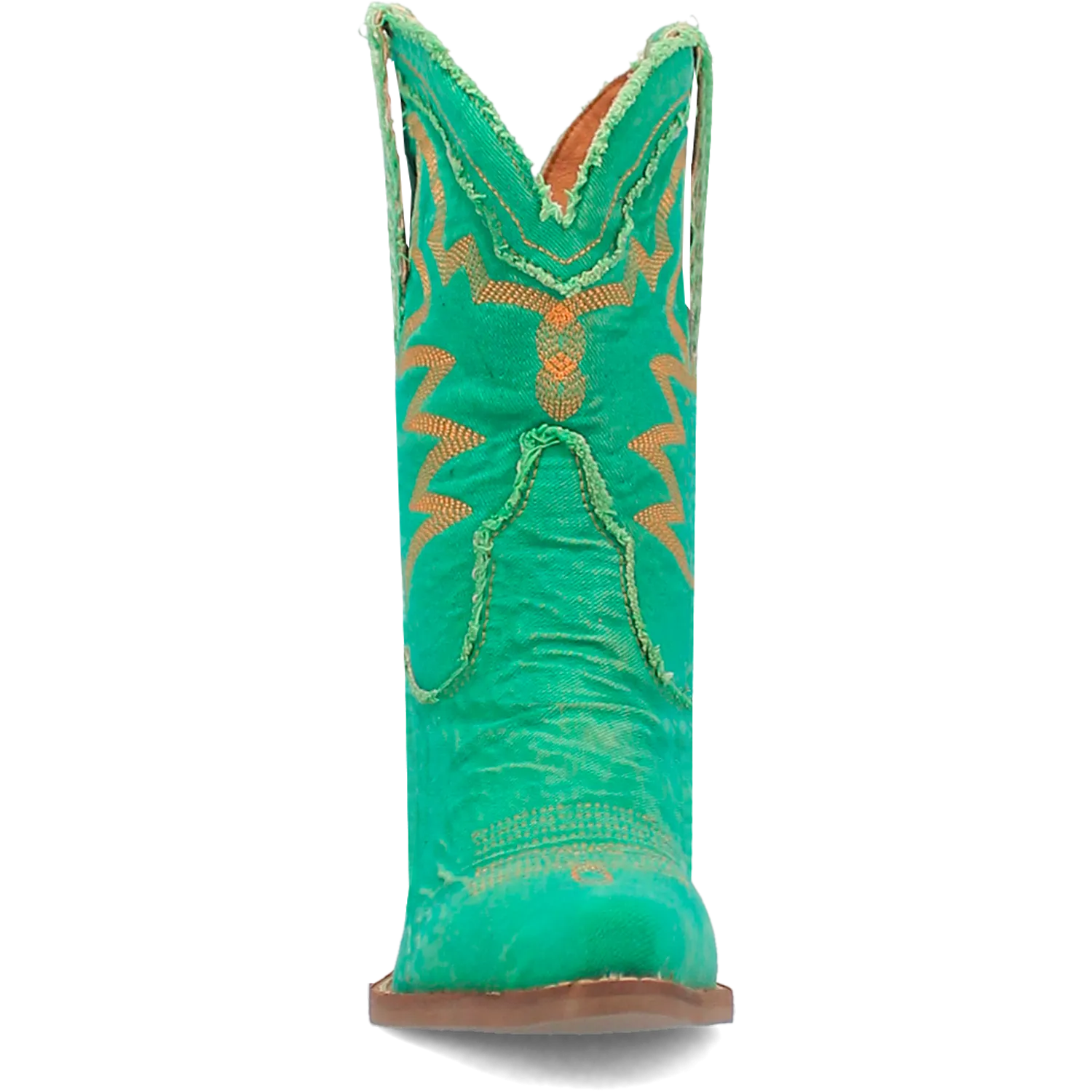 Y'all Need Dolly Distressed Green Denim Embroidered Boots (DS)