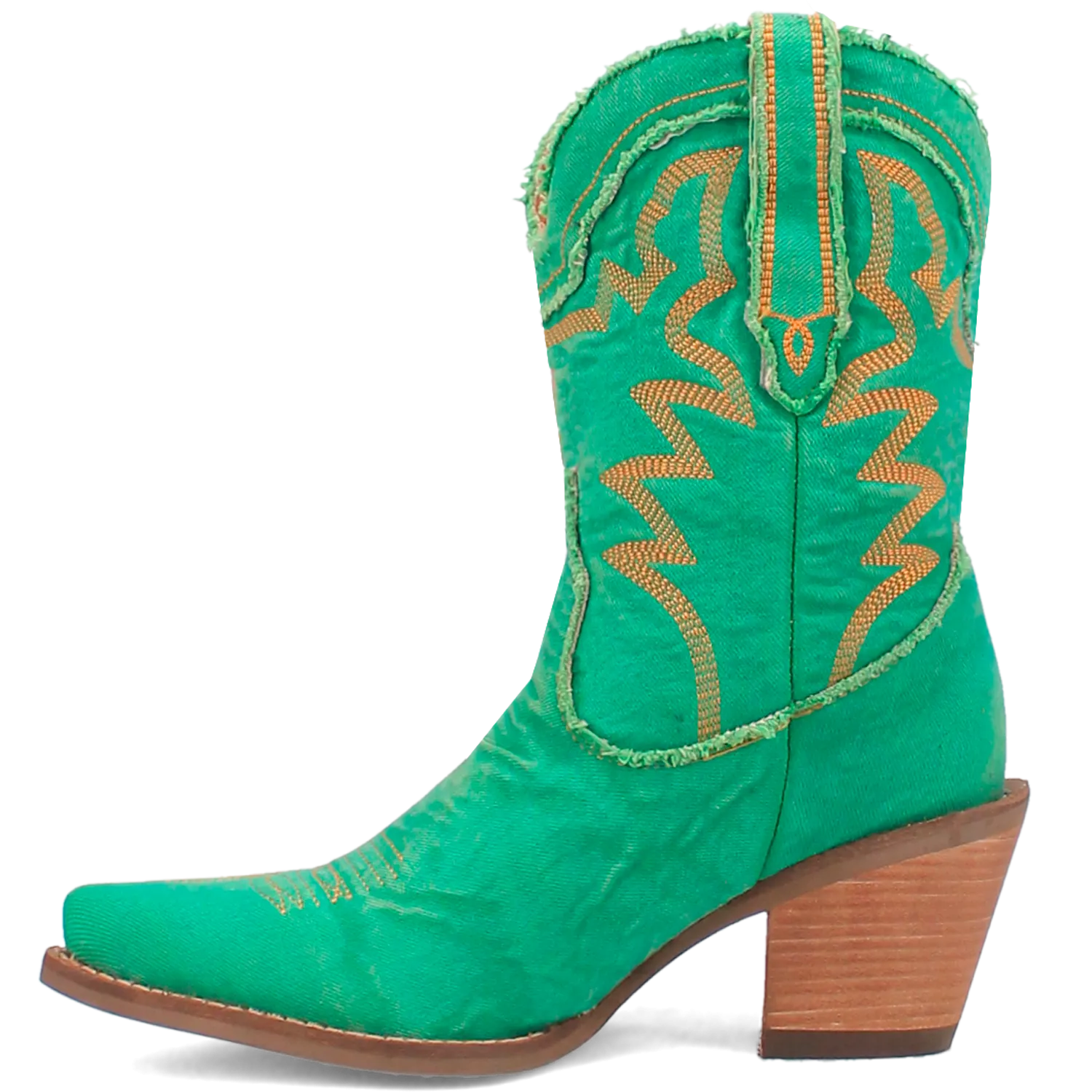 Y'all Need Dolly Distressed Green Denim Embroidered Boots (DS)